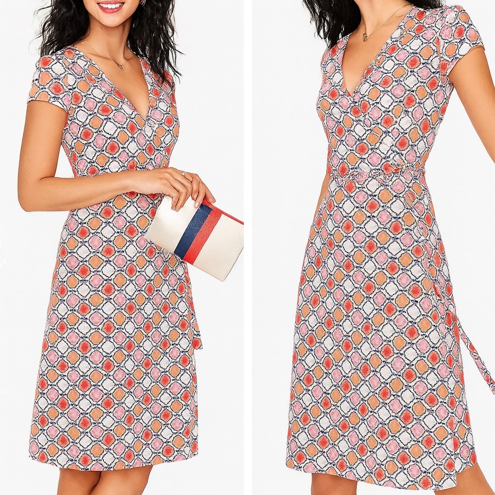 Boden Floral Wrap Dress Pink‎ Frosting Knee Length Stretch Jersey Women’s Size 4
